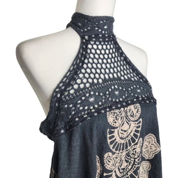 Free People Mandolin Crochet High Neck Tank Top‎ Charcoal Size S - Picture 3 of 9